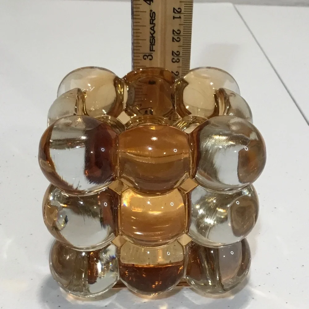 Unique Amber/clear Bubble Glass Cube Tea Light/Candleholder, Planter, Pen Holder